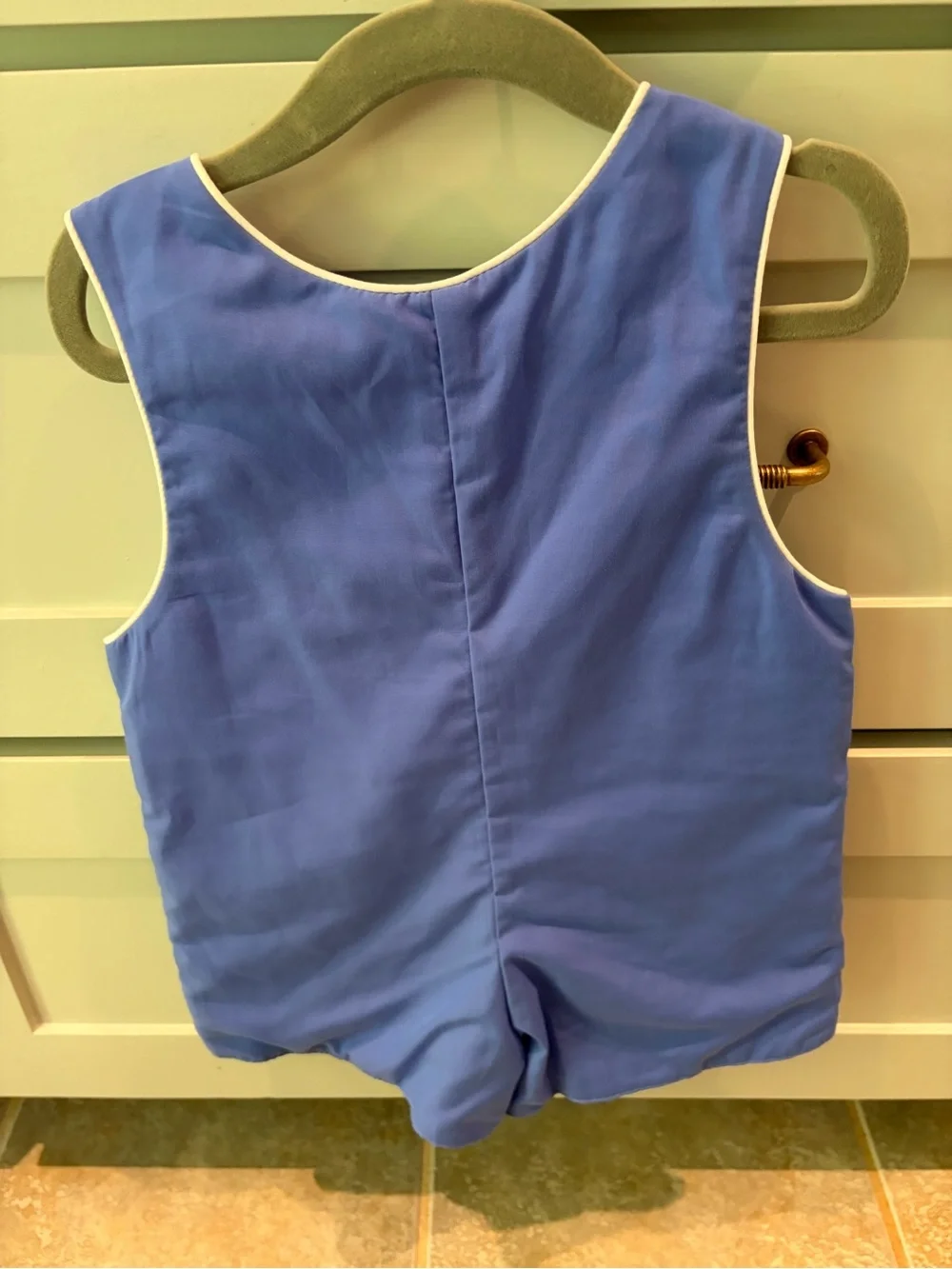 The Proper Peony Blue Boys Romper with White Trim